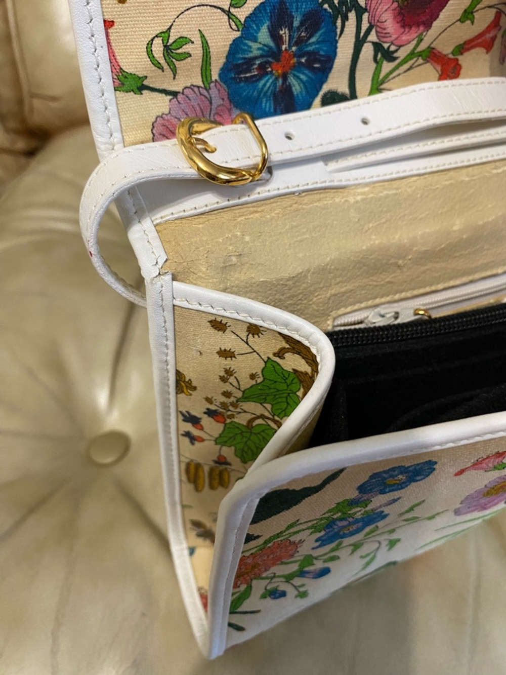 SALE Gucci Large Vintage Flora Shoulder Bag COA Floral Canvas Leather Clutch - Picture 13 of 15